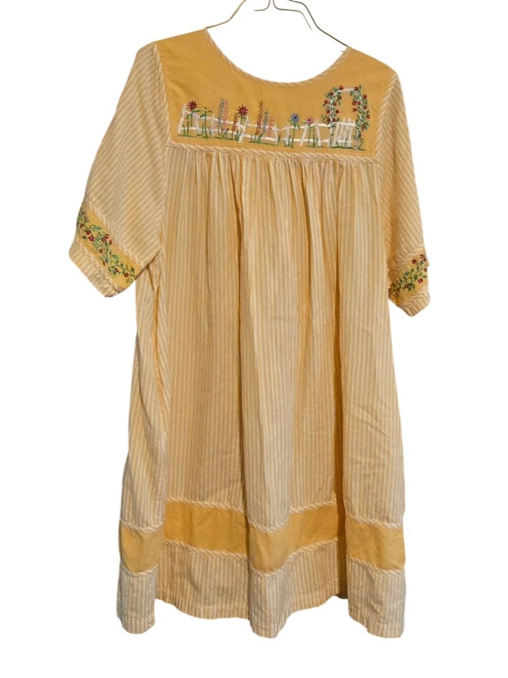 Vintage Yellow Striped Embroidered Floral Dress Cotton grannycore cottagecore
